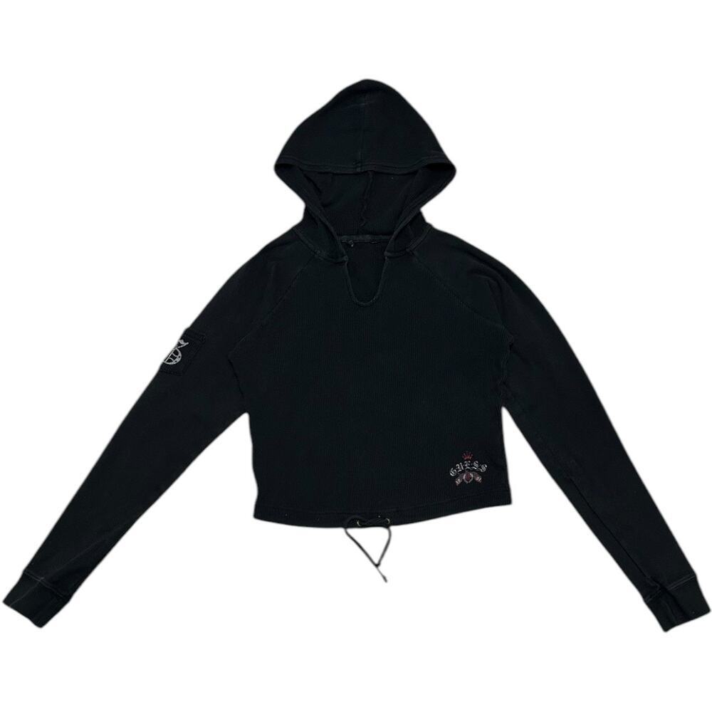 Guess Y2K Grunge Thermal Crop Style Hooded Sweatshirt